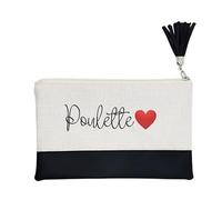Pochette Trousse de Maquillage Taperso Noire avec Motif poulette et Coeur