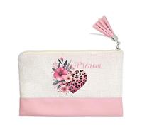 Pochette Trousse de Maquillage Taperso Rose avec Motif Coeur Leopard Personnalisable