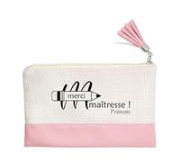 Pochette Trousse de Maquillage Taperso Rose avec Motif maitresse Merci Crayon Personnalisable
