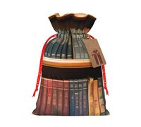 Pochettes à cordon de serrage réutilisables avec imprimé bibliothèque pour fête d'hiver