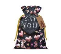 Pochettes avec cordon de serrage avec inscription « I Love You Words » avec cœurs pour cadeaux, sacs cadeaux réutilisables en tissu, pour les fêtes et les cadeaux de fête