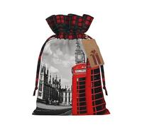Pochettes avec cordon de serrage en toile de jute rétro - Motif téléphone londonien anglais - Respectueux de l'environnement - Taille S