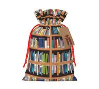 Pochettes avec cordon de serrage imprimé bibliothèque bibliothèque pour cadeaux, sacs cadeaux en tissu réutilisables, pour les fêtes et les cadeaux de fête