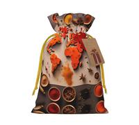 Pochettes avec cordon de serrage imprimé carte du monde pour cadeaux, sacs cadeaux réutilisables en tissu, pour les fêtes et les cadeaux de fête