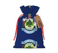 Pochettes avec cordon de serrage imprimé drapeau de l'État du Maine pour cadeaux, sacs cadeaux en tissu réutilisables, pour les vacances et les cadeaux de fête