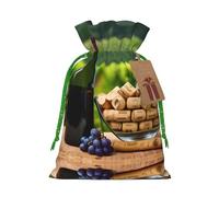 Pochettes avec cordon de serrage pour bouteille de vin en liège et motif raisin, sacs cadeaux réutilisables en tissu, pour les fêtes et les cadeaux de fête