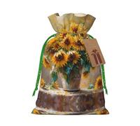 Pochettes avec cordon de serrage pour peinture à l'huile et tournesol pour cadeaux, sacs cadeaux en tissu réutilisables, pour les fêtes et les cadeaux de fête