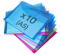 Rapesco 1679 ECO Pochette à Bouton Pression Recy 5, Couleurs Vives Transparentes Assorties, Lot de 10