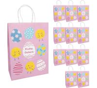 Pochettes Cadeaux, 12 Pièces, Pochettes Cadeaux De 25 X 8 X 34,5 Cm, Pochettes En Papier Avec Des Oeufs De Pâques Et Des Poussins Multicolores
