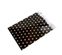 Pochettes cadeaux avec étoiles, feuille métallique brillante qualité extra épaisse, NOIR/OR, format 25x33,5+3cm, 50 pcs.