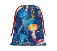 Pochettes cadeaux en flanelle douce avec cordon de serrage pour Noël, Halloween, fêtes de fin d'année, motif méduses colorées