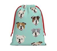 Pochettes cadeaux en polaire avec cordon de serrage en flanelle douce et imprimé visages de bouledogue anglais pour Noël, Halloween, fêtes de fin d'année