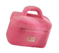 Pochettes de maquillage pratiques et robustes en peluche avec fermeture éclair - Accessoire de mode pour les amateurs de beauté, rose rouge