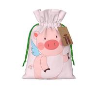 Pochettes de Noël style lin, pochettes à friandises de Noël, sacs à friandises de Noël, sacs réutilisables, motif cochon volant, taille S