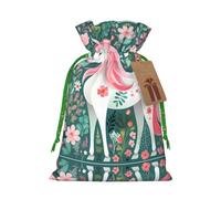 Pochettes de Noël style lin, sacs à friandises de Noël, motif licorne avec cheveux roses, sacs réutilisables S