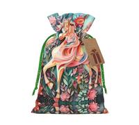 Pochettes de Noël style lin, sacs à friandises de Noël, sacs à friandises de Noël, sacs réutilisables en papier rose imprimé licorne S