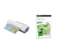 Pochettes de Plastification à Chaud UDT 80 Microns A4 Brillant Transparent + Plastifieuse Leitz iLAM Home - Plastifieuse A4 pour la Maison, Préchauffage Rapide en 3 Minutes, 74310001