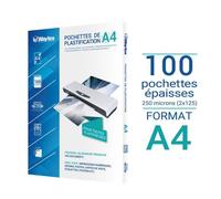 Waytex Pochettes de plastification 78275 A4 épaisses 125 microns - Pack de 100