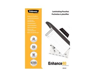 Pochettes de plastification Fellowes A4 Brillantes, 224x300mm, 1mm d'épaisseur, Blanc, Référence 5312903, Boîte de 250 unités, Poids 2.5 kg