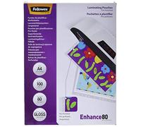Fellowes Laminating Pouches Enhance 80 Micron - 80 Microns Pack De 100 - Brillant - A4 (210 X 297 Mm) Pochettes Plastifiées