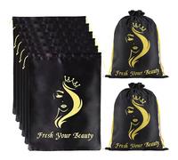 Pochettes de rangement en satin pour plusieurs perruques, douces et soyeuses avec cordon de serrage pour perruques, extensions, outils, sacs cadeaux d'affaires, Noir , pieces, Pochette