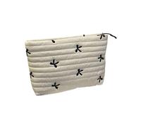 Pochettes de rangement lavables pour cosmétiques - Motif nœud brodé - Rembourrage matelassé - Organisateurs de maquillage pour soins de la peau essentiels - Étui de protection souple, blanc, Taille