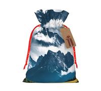 Pochettes élégantes à cordon de serrage avec imprimé paysage avec montagnes et nuages, sacs cadeaux réutilisables avec cordon de serrage, parfaits pour les vacances et les fêtes