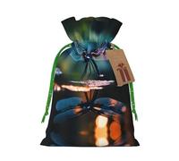 Pochettes élégantes avec cordon de serrage imprimé libellule noire, sacs cadeaux réutilisables avec cordon de serrage, parfaits pour les vacances et les fêtes