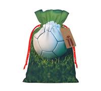 Pochettes élégantes avec cordon de serrage motif ballon de football vert sur herbe, sacs cadeaux réutilisables, parfaits pour les vacances et les fêtes