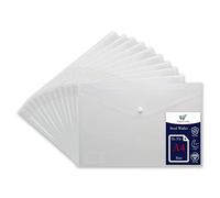Pochettes en plastique transparent A4 avec bouton-pression pour documents scolaires - Pochettes de transport en plastique - Dossier de bureau - Fermeture à bouton (pour s'adapter au format A4-25