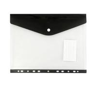 Pochettes extensibles perforées à 11 trous pour documents | Matériau PP durable et imperméable avec fermeture à bouton-pression, conçu pour le classement des étudiants Noir