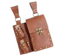 Pochettes médiévales en cuir avec 2 bouteilles de potion en liège, marron