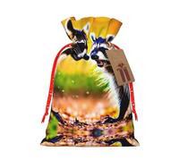 Pochettes mignonnes avec cordon de serrage imprimé raton laveur pour cadeaux, sacs cadeaux en tissu réutilisables, pour les vacances et les cadeaux de fête