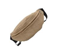 Pochettes multifonctions en paille tissée pour femme - Sac de poitrine à bandoulière avec fermeture éclair pour les sorties et les vacances, Noir