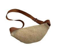 Pochettes multifonctions en paille tissée pour femme - Sac de poitrine à bandoulière avec fermeture éclair pour les sorties et les vacances, marron