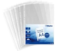 Pochettes Plastiques Perforées Épaisses A4 90 Microns Lot de 500 - Grainées Antireflets Antistatiques - pour Classeur A4 - Capacité 25 Feuilles