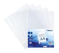 Pochettes plastiques perforées A4 transparentes lisses 50 microns pour classeur 11 trous, lot de 100 pochettes documents en polypropylène antistatique avec renfort, usage régulier