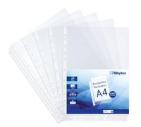 Pochettes plastiques perforées A4 transparentes lisses 50 microns pour classeur 11 trous, lot de 500 pochettes documents en polypropylène antistatique avec renfort, usage régulier