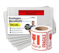 Pochettes Porte-Documents Adhésives 240x140mm, Packing List, Enveloppes Transparentes pour Expéditions, Factures, Bons de Livraison, Résistantes à l’Eau avec Forte Adhésion, m-office (250pcs+Rouleau)