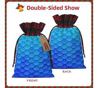 Pochettes réutilisables avec cordon de serrage pour fête d'anniversaire ou de mariage Motif écailles de sirène Bleu océan