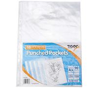 Pochettes transparentes en plastique Tiger de format A3, avec orientation portrait et perforations - Lot de 10