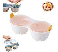 Pocheuse à œufs - Cuiseur 2 cavités antiadhésif pour micro-ondes, œufs durs, brouillés ou pochés, appareil de cuisson rapide pour petit déjeuner avec couvercle (jaune)