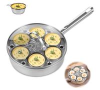 Pocheuse à œufs, poêle à œufs en acier inoxydable, 2 en 1, avec couvercle en verre, pour 6 œufs, amovible, pour cuisinières à induction et à gaz (argenté)