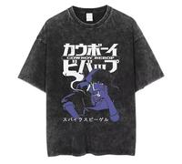 pochikiki- Anime Cowboy Spike Bebop T-Shirt Spike Spiegel Graphics T Shirt Hommes Coton Manches Courtes Unisex Vintage Washed T-Shirts
