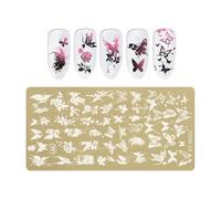 Pochoir à ongles en acier inoxydable avec motifs papillons et fleurs - Accessoire d'art pour la maison ou le salon de manucure