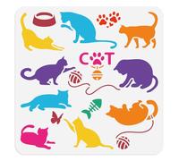 Pochoir à peindre avec chat qui joue - 30 x 30 cm - Grand pochoir à dessin réutilisable en plastique - Motif chaton - Animal - Bricolage - Modèle de couleur - Décoration murale - Décoration murale