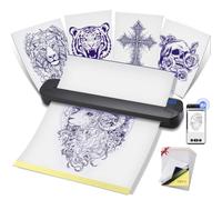 Pochoir à tatouage thermique, machine à tatouer portable sans fil Bluetooth pour artistes et débutants avec 10 papiers de transfert sans encre compatible avec téléphone Android, iOS, MacOS, Windows