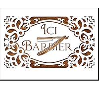 Pochoir A4 21 x 29,7 cm en plastique Mylar : enseigne ici barbier