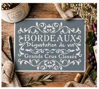 Pochoir Adhésif Bordeaux 30 x 20 cm - Dégustation de Vin & Grands Crus Classés - Stencil Réutilisable et Lavable pour Bois, Meuble, Mur, Toile, Cave à Vin, Bar, Décoration Vintage & DIY