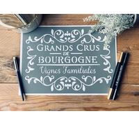 Pochoir adhésif vin vintage Grands Crus de Bourgogne 30x20 cm - stencil PVC réutilisable multi-supports pour déco caisse vin bois, meuble, mur cuisine, cave, bar bistrot, relooking DIY